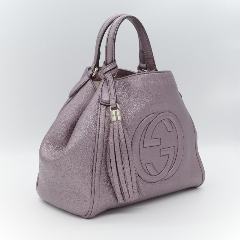 Gucci 古馳 Soho GG 金屬紫 牛皮 小號 手提包 托特包-2