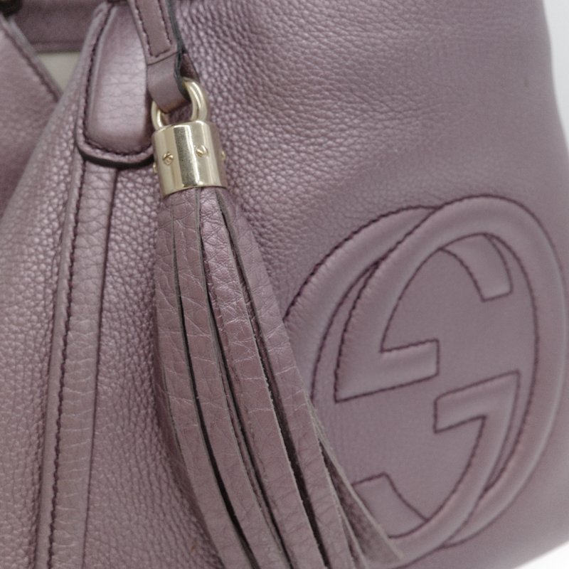 Gucci 古馳 Soho GG 金屬紫 牛皮 小號 手提包 托特包-8