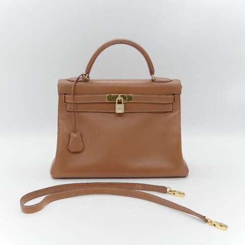 Hermès 愛馬仕 Kelly 32 焦糖棕色 牛皮 內縫 肩背包 手提包