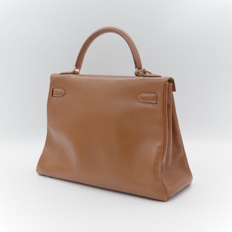 Hermès 愛馬仕 Kelly 32 焦糖棕色 牛皮 內縫 肩背包 手提包-3