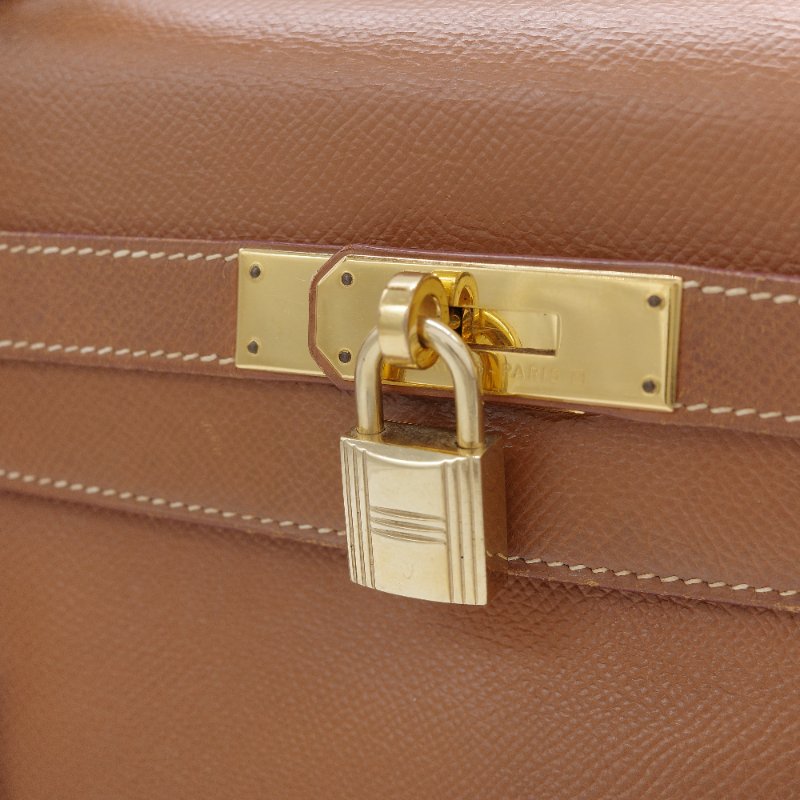 Hermès 愛馬仕 Kelly 32 焦糖棕色 牛皮 內縫 肩背包 手提包-5
