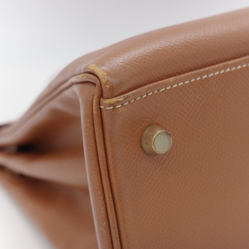 Hermès 愛馬仕 Kelly 32 焦糖棕色 牛皮 內縫 肩背包 手提包-11