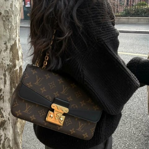 LV原花拼黑色牛皮Marceau下蓋肩側背包M46126