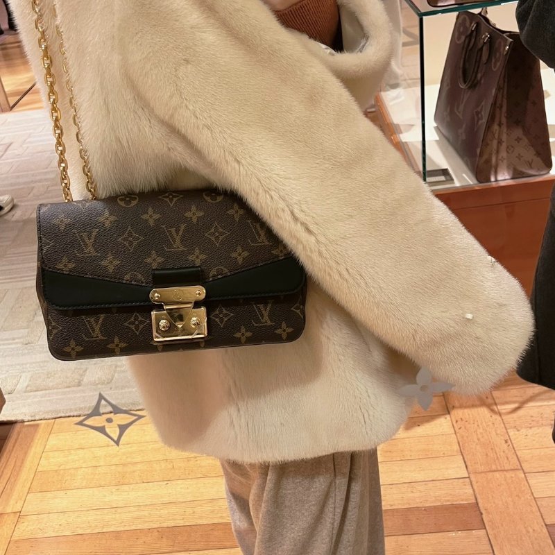 LV原花拼黑色牛皮Marceau下蓋肩側背包M46126-1