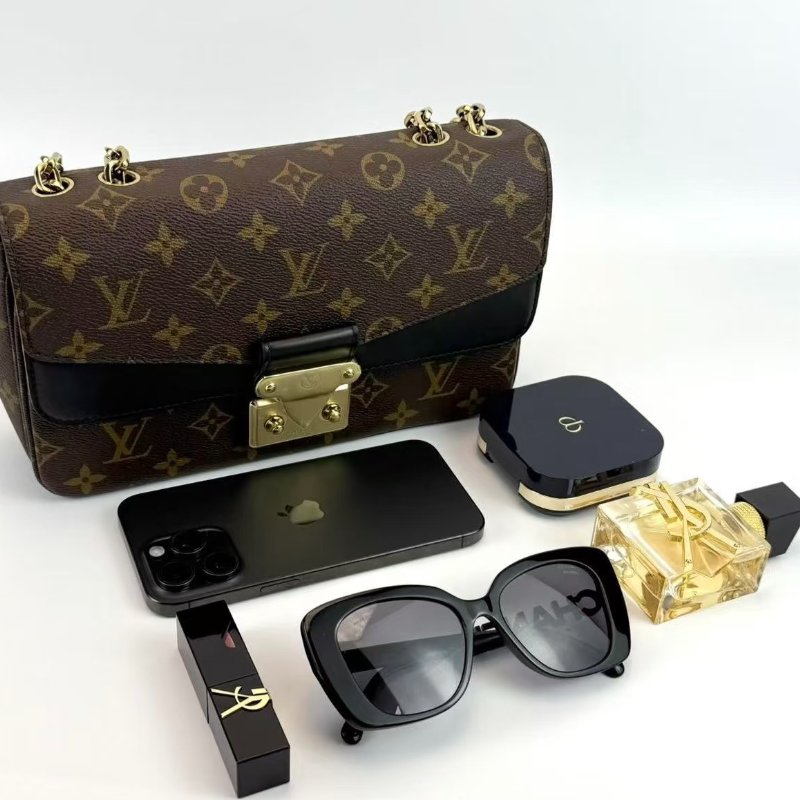 LV原花拼黑色牛皮Marceau下蓋肩側背包M46126-2