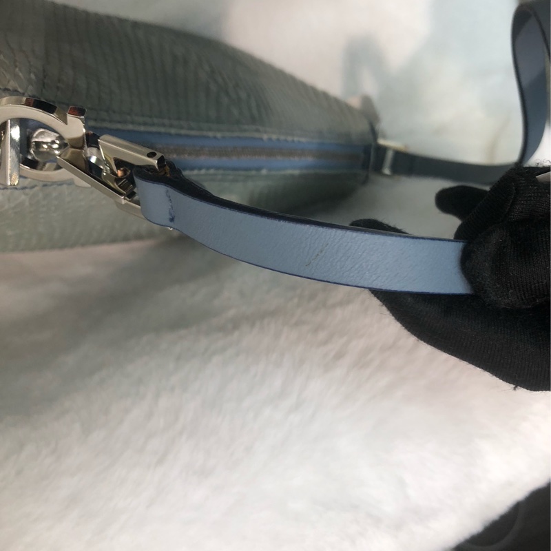 Ferragamo 粉藍色蛇紋皮 手挽Hobo XC233-14