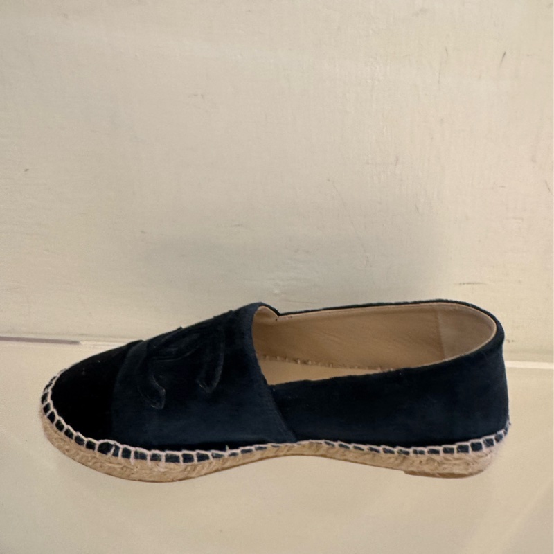 Chanel深藍/黑絨布草編鞋37號-6