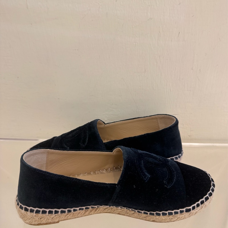 Chanel深藍/黑絨布草編鞋37號-7