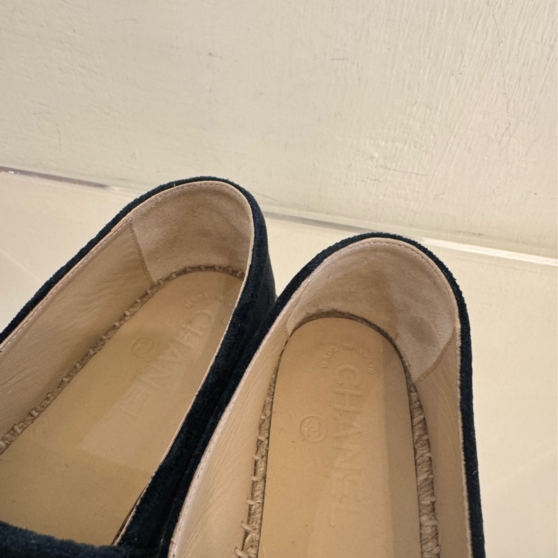Chanel深藍/黑絨布草編鞋37號-8
