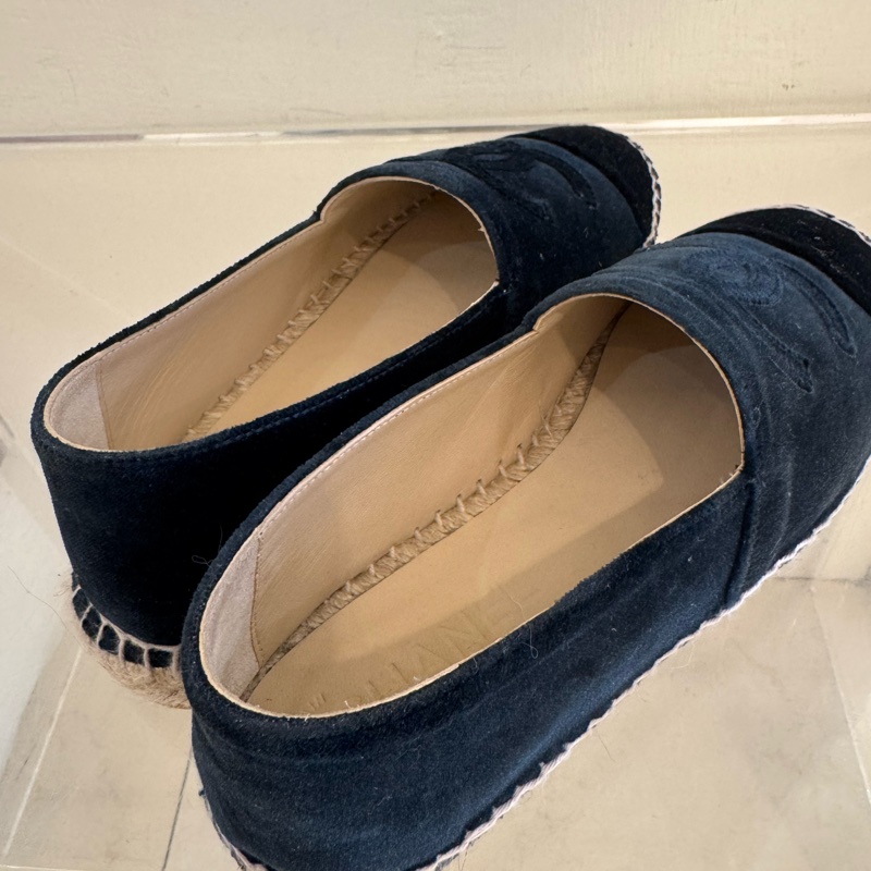 Chanel深藍/黑絨布草編鞋37號-11