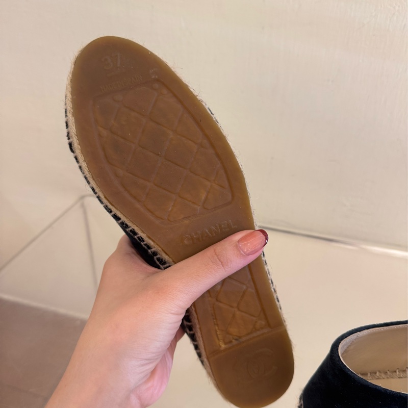 Chanel深藍/黑絨布草編鞋37號-12