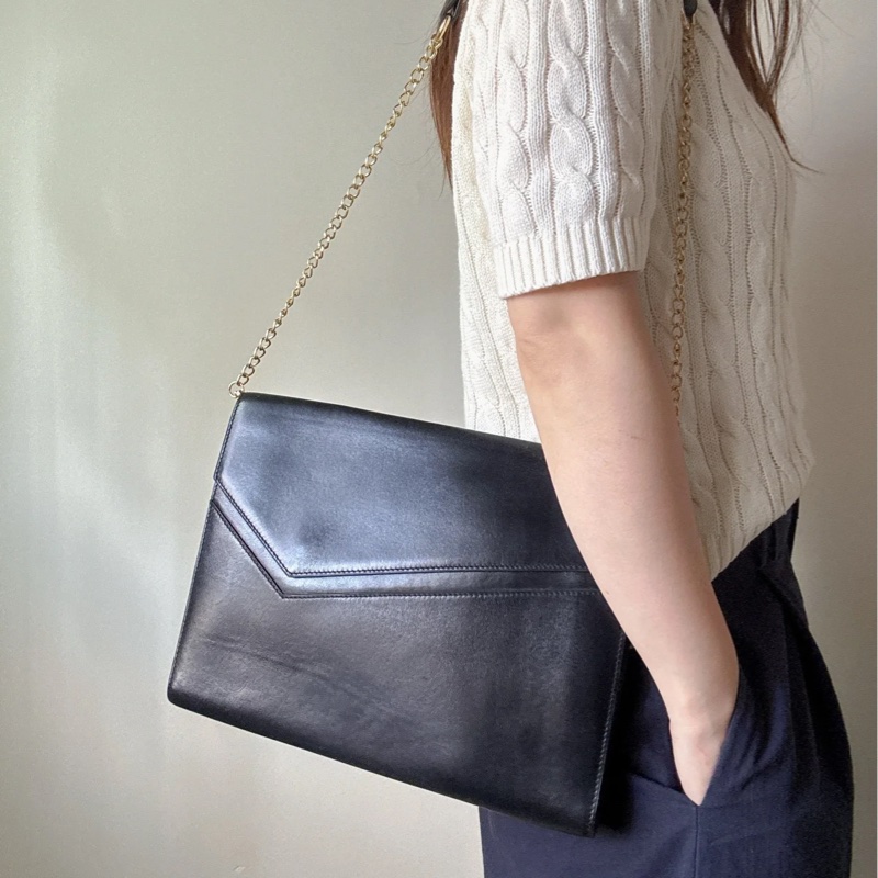 Delvaux 真皮黑色手拿包 iPad 包 信封包 側背包 通勤-1