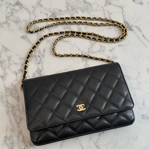 Chanel黑荔枝金雙C woc