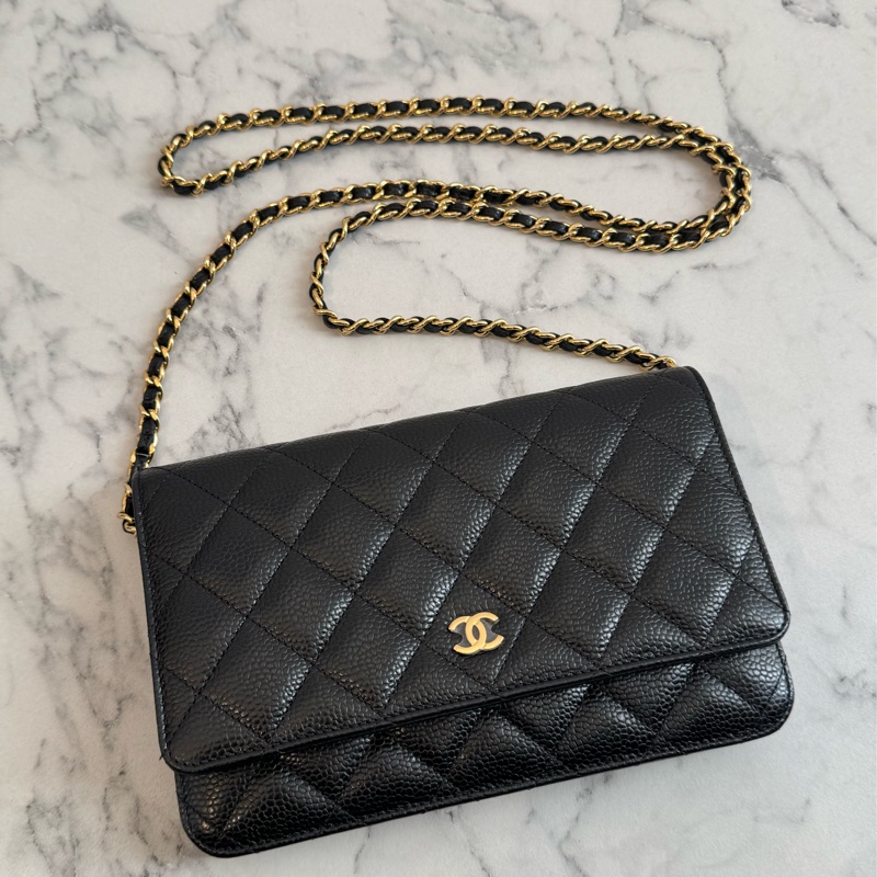 Chanel黑荔枝金雙C woc-0
