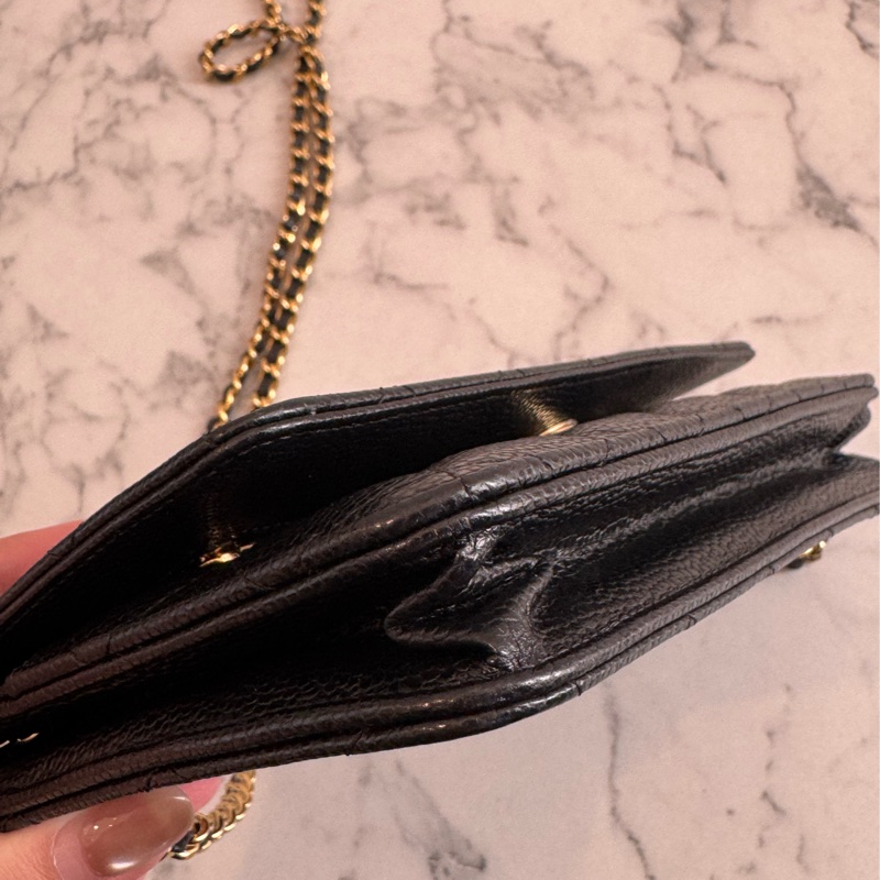 Chanel黑荔枝金雙C woc-7