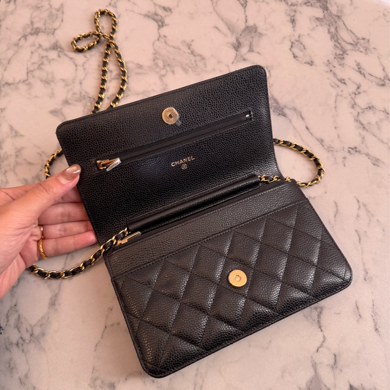 Chanel黑荔枝金雙C woc-11