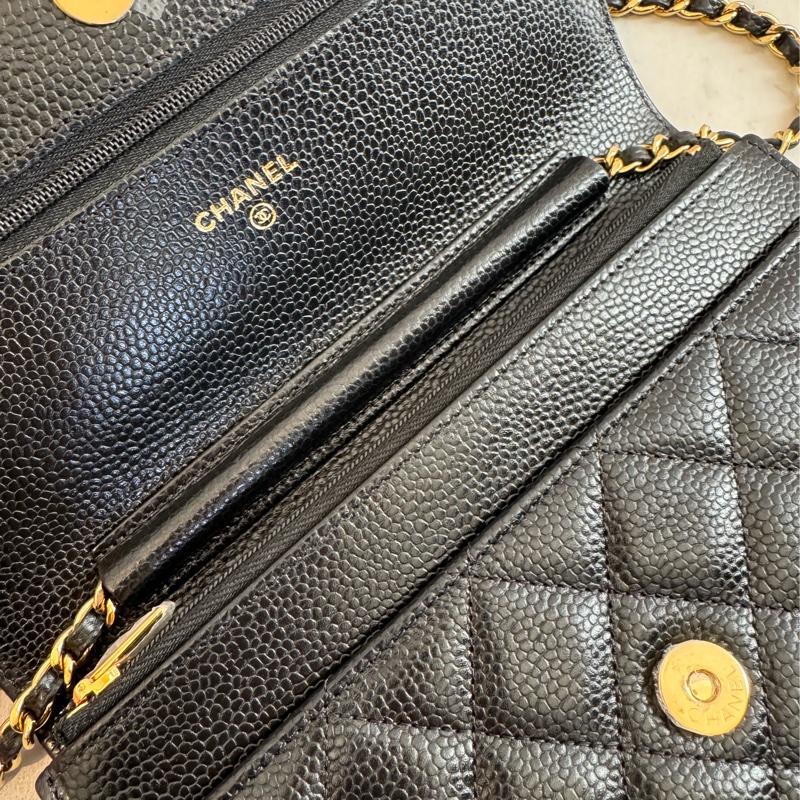 Chanel黑荔枝金雙C woc-16