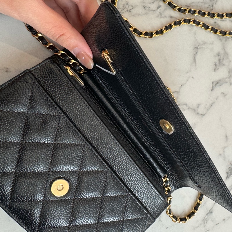 Chanel黑荔枝金雙C woc-17