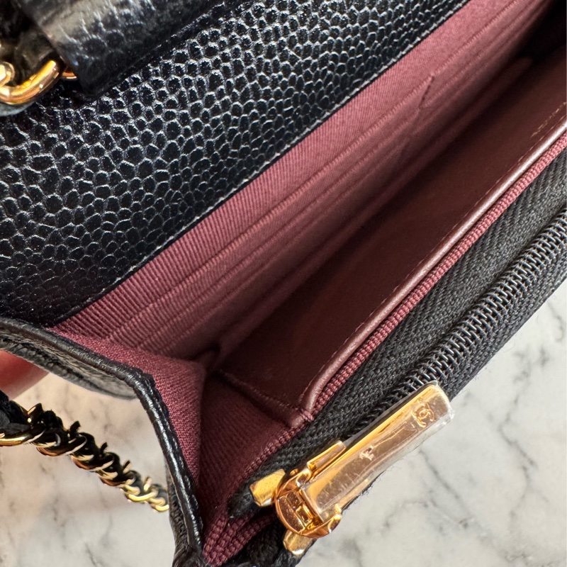 Chanel黑荔枝金雙C woc-20