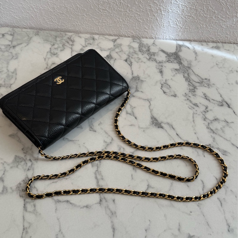 Chanel黑荔枝金雙C woc-33