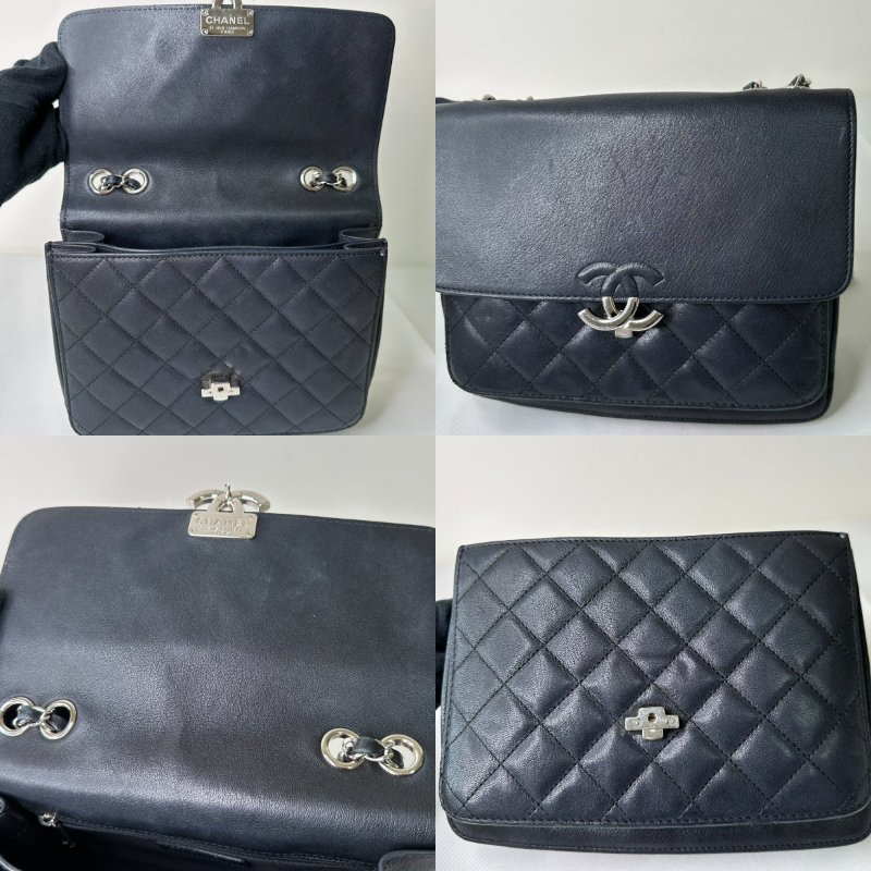 CHANEL 古巴黑銀鴛鴦扣鏈條包-6