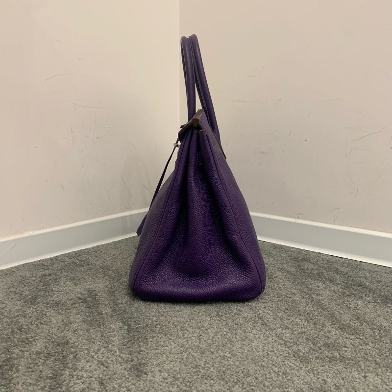 Hermes愛馬仕 Birkin35 紫色銀扣手提包 附件鎖具鑰匙-2