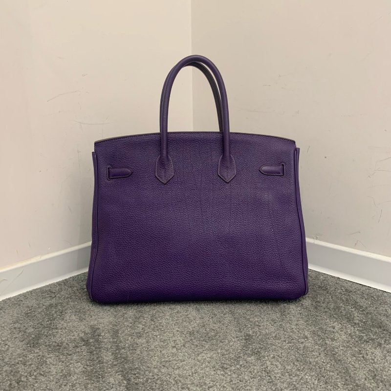 Hermes愛馬仕 Birkin35 紫色銀扣手提包 附件鎖具鑰匙-6