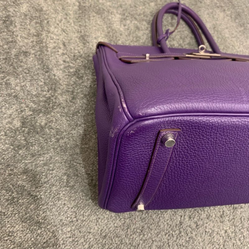Hermes愛馬仕 Birkin35 紫色銀扣手提包 附件鎖具鑰匙-8