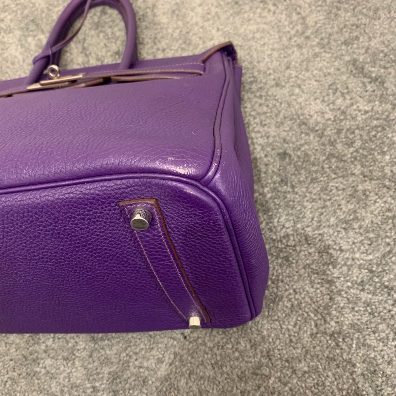 Hermes愛馬仕 Birkin35 紫色銀扣手提包 附件鎖具鑰匙-9