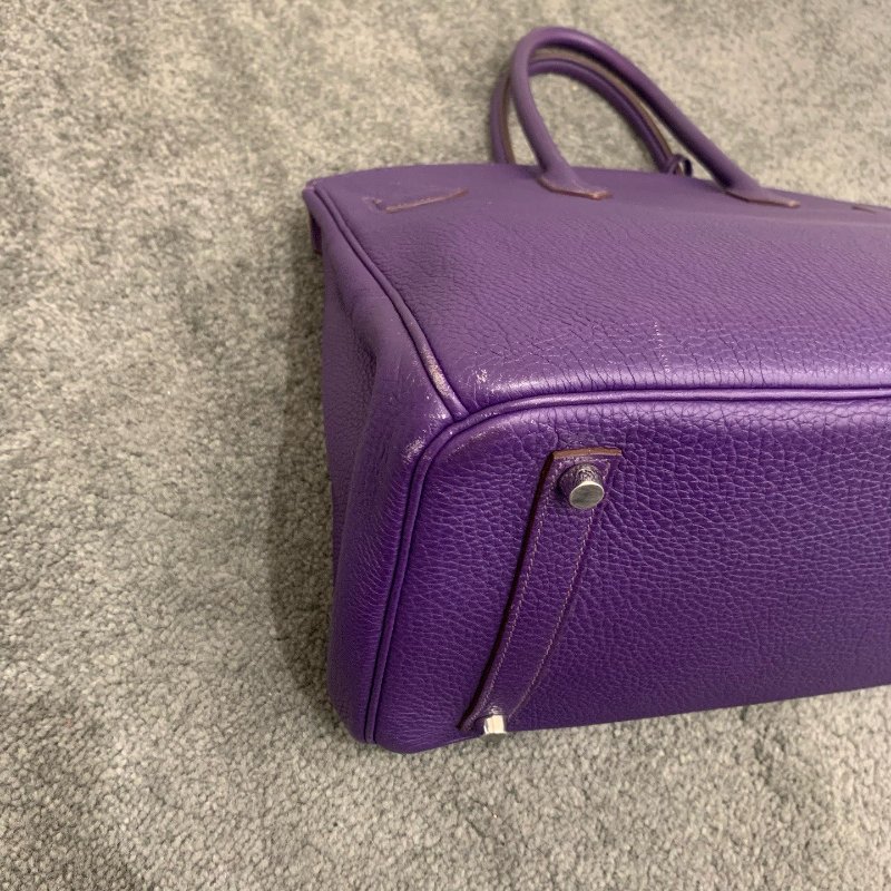 Hermes愛馬仕 Birkin35 紫色銀扣手提包 附件鎖具鑰匙-10