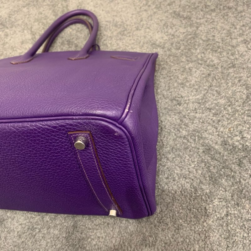 Hermes愛馬仕 Birkin35 紫色銀扣手提包 附件鎖具鑰匙-11