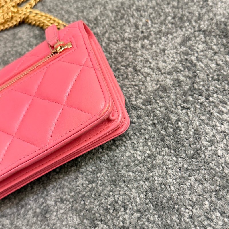 近新品 香奈兒/Chanel 蜜桃粉22P琺瑯扣 鏈條包-2