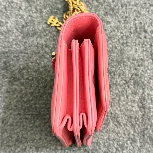 近新品 香奈兒/Chanel 蜜桃粉22P琺瑯扣 鏈條包-4