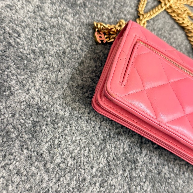 近新品 香奈兒/Chanel 蜜桃粉22P琺瑯扣 鏈條包-7
