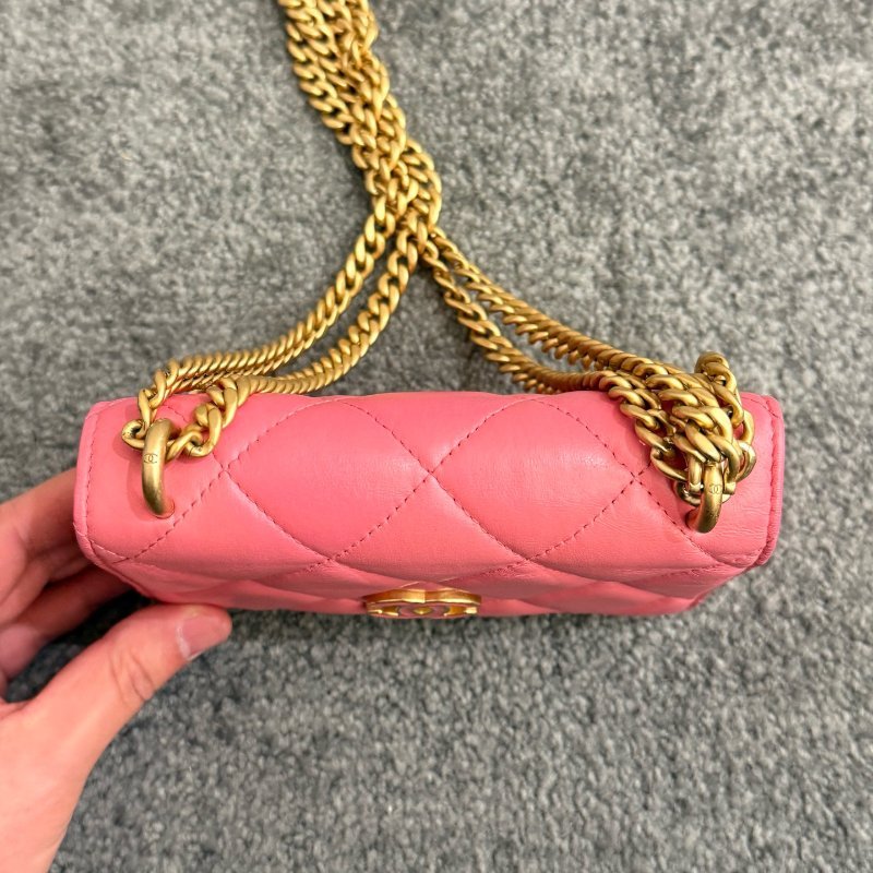 近新品 香奈兒/Chanel 蜜桃粉22P琺瑯扣 鏈條包-10