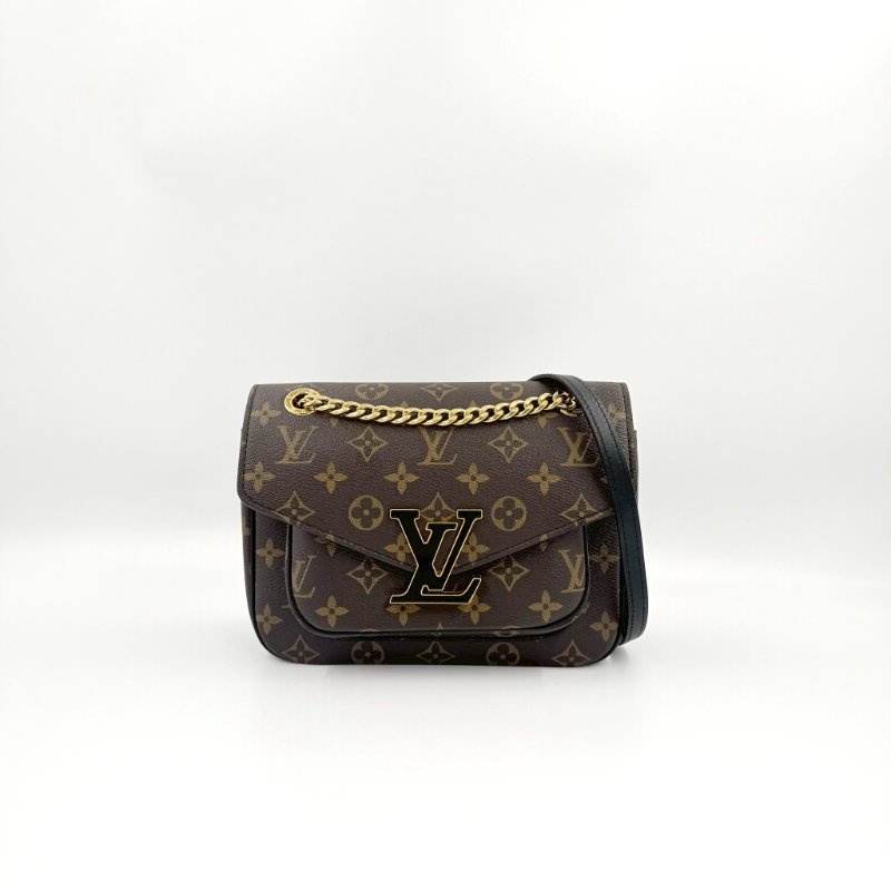 LV原花黑字大logo Passy下蓋磁吸釦肩側背包M45592-1