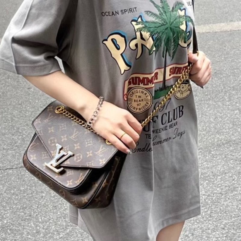 LV原花黑字大logo Passy下蓋磁吸釦肩側背包M45592-2