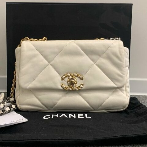 芯片款 香奈兒/Chanel 19bag小號 白金鏈條包 經典白色菱格紋配鴛鴦雙鏈條