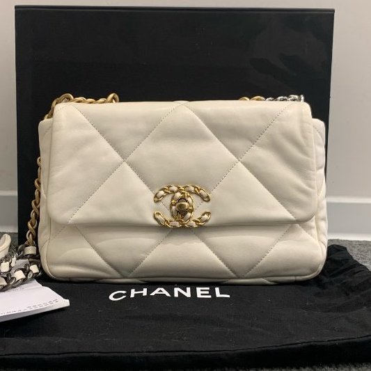 芯片款 香奈兒/Chanel 19bag小號 白金鏈條包 經典白色菱格紋配鴛鴦雙鏈條-0