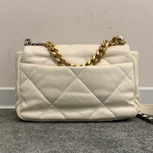 芯片款 香奈兒/Chanel 19bag小號 白金鏈條包 經典白色菱格紋配鴛鴦雙鏈條-1