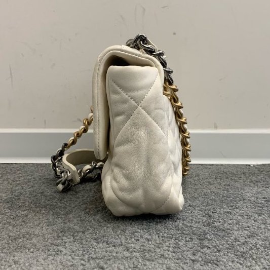 芯片款 香奈兒/Chanel 19bag小號 白金鏈條包 經典白色菱格紋配鴛鴦雙鏈條-2