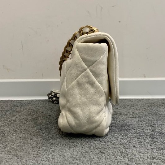 芯片款 香奈兒/Chanel 19bag小號 白金鏈條包 經典白色菱格紋配鴛鴦雙鏈條-3