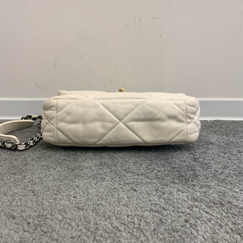 芯片款 香奈兒/Chanel 19bag小號 白金鏈條包 經典白色菱格紋配鴛鴦雙鏈條-4