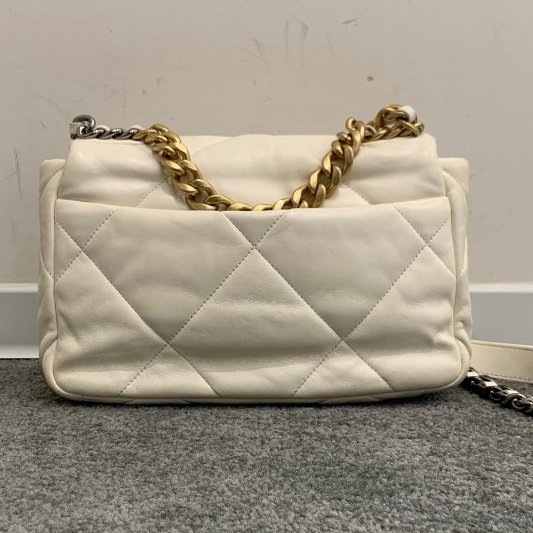 芯片款 香奈兒/Chanel 19bag小號 白金鏈條包 經典白色菱格紋配鴛鴦雙鏈條-6