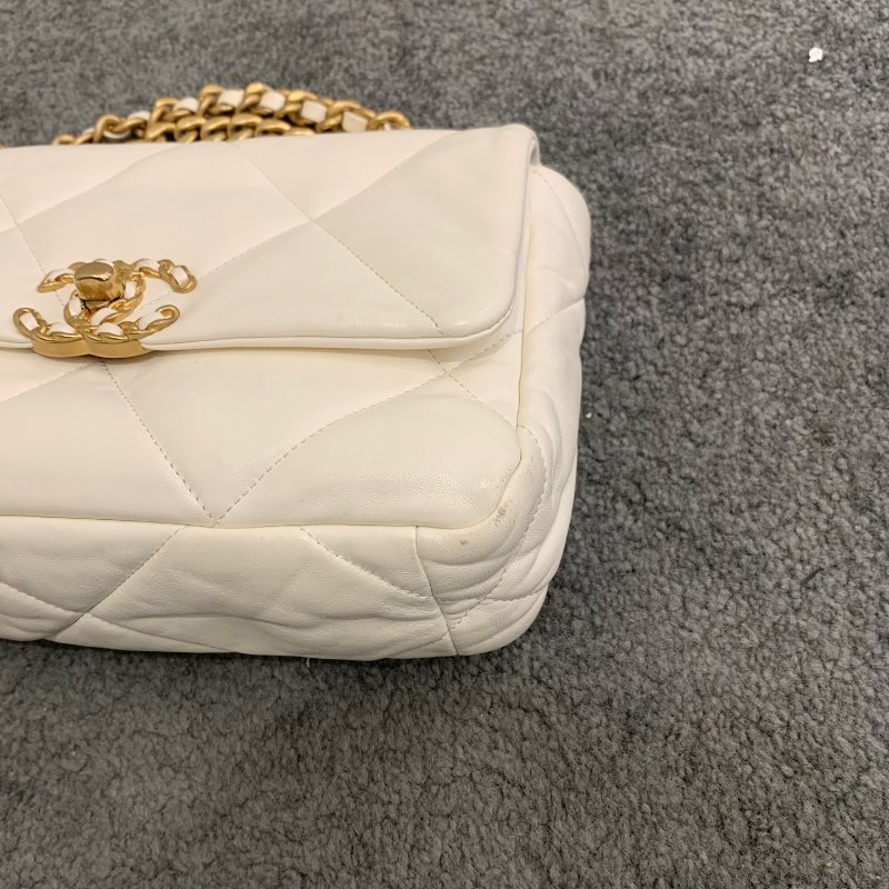 芯片款 香奈兒/Chanel 19bag小號 白金鏈條包 經典白色菱格紋配鴛鴦雙鏈條-9