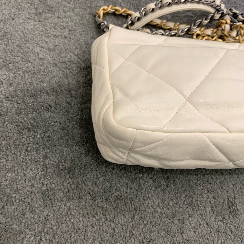 芯片款 香奈兒/Chanel 19bag小號 白金鏈條包 經典白色菱格紋配鴛鴦雙鏈條-10
