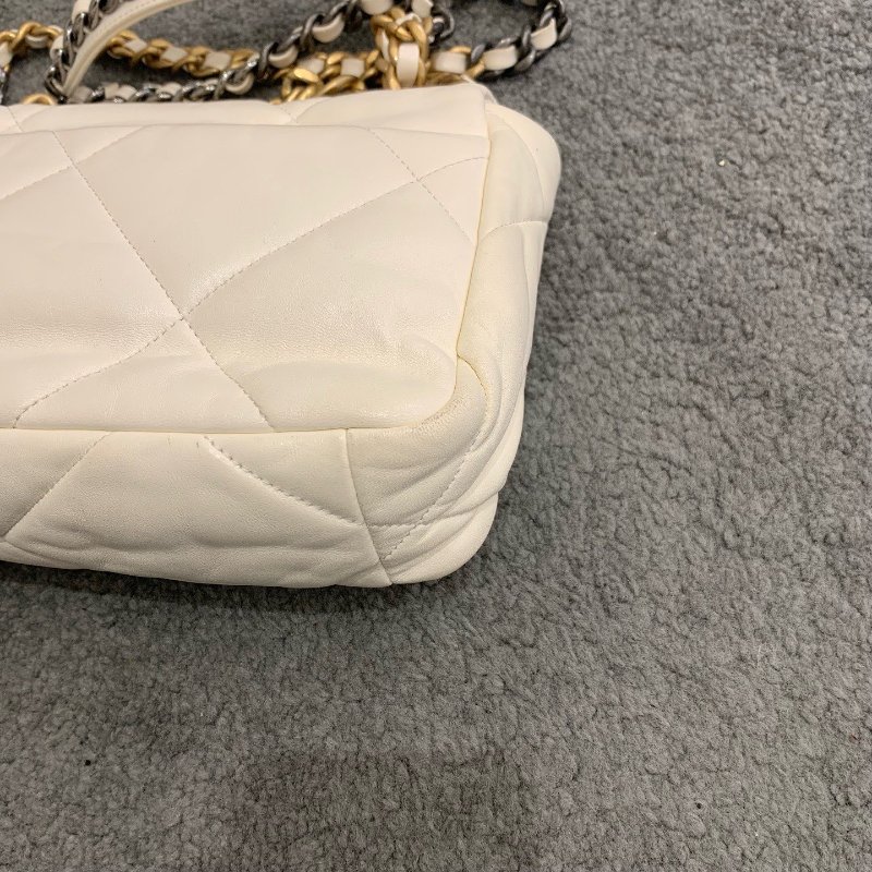 芯片款 香奈兒/Chanel 19bag小號 白金鏈條包 經典白色菱格紋配鴛鴦雙鏈條-11