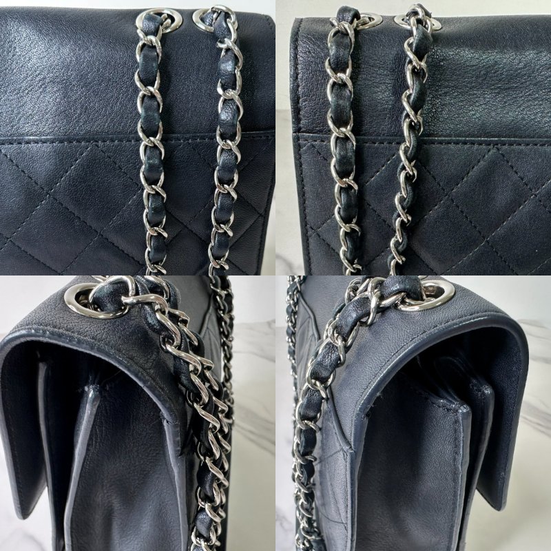 CHANEL 古巴黑牛銀扣鏈條包-6