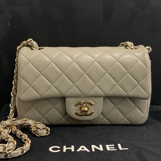 芯片款 香奈兒/Chanel 灰金CF羊皮大Mini菱格紋鏈條包-0