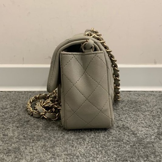 芯片款 香奈兒/Chanel 灰金CF羊皮大Mini菱格紋鏈條包-2